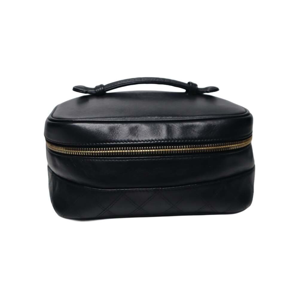 Chanel Leather Top Handle Quilted Detail Vanity Bag Authentic